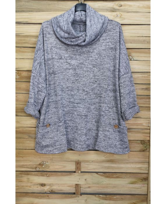 GRANDE TAILLE PULL COL TOMBANT 2 POCHES 4094 GRIS