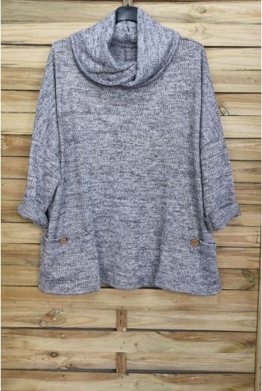 LARGE COLLAR SWEATER FALLING 2 POCKETS 4094 GRAY