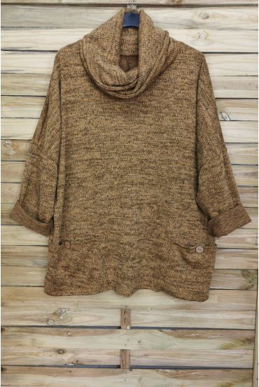 DUŻY ROZMIAR V-NECK SWETER SPADA 2 KIESZENIE 4094 MUSZTARDY