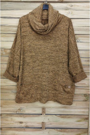 LARGE COLLAR SWEATER FALLING 2 POCKETS 4094 MUSTARD