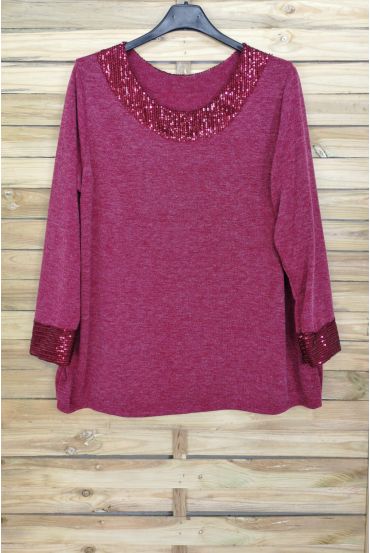 GRANDE TAILLE TUNIQUE PAILLETTES 4088 BORDEAUX