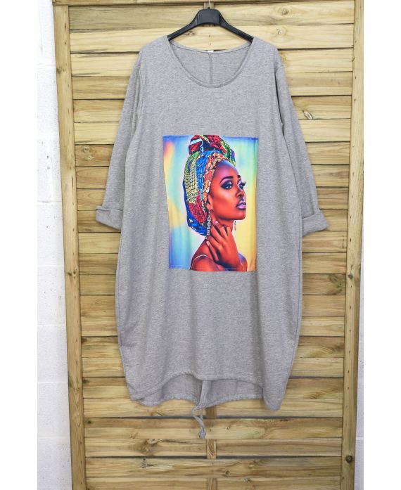 LARGE SIZE DRESS WOMAN AFRICAN 4087 GREY