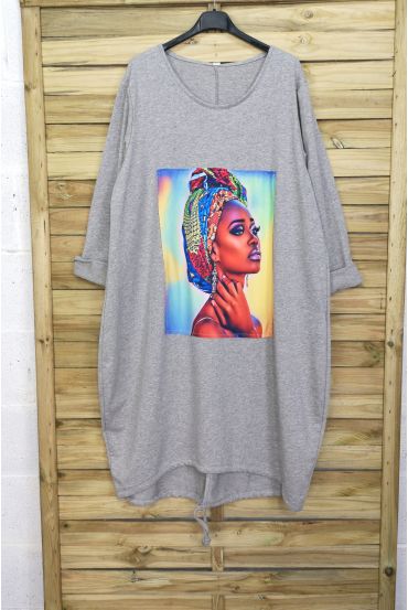 LARGE SIZE DRESS WOMAN AFRICAN 4087 GREY