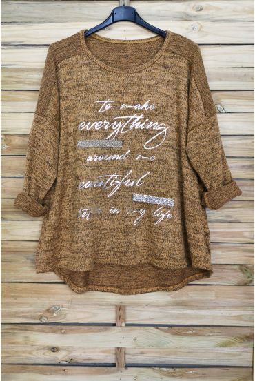 GRANDE TAILLE PULL MESSAGES 4095 MOUTARDE