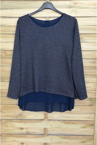 LARGE SIZE SWEATER TUNIC OPEN BACK 4090 NAVY BLUE