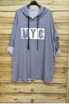 DI GRANDI DIMENSIONI MAGLIONE FELPA NYC 5009 GRIGIO