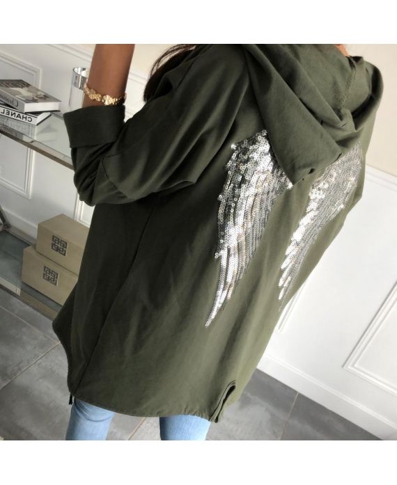 Eso Mala fe China CHAQUETA DE ALAS DE LENTEJUELAS TIENE CAPUCHA 4069 VERDE MILITAR - www.grossiste-pret-a-porter.com Eso Mala fe China CHAQUETA DE ALAS DE LENTEJUELAS TIENE CAPUCHA 4069 VERDE MILITAR - www.grossiste-pret-a-porter.com
