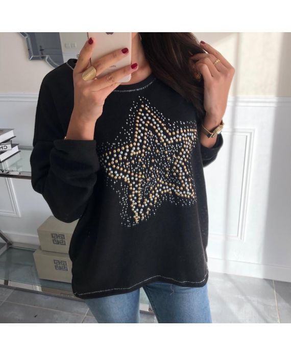 TIRE DE LA ESTRELLA DE DIAMANTES DE IMITACIÓN Y PERLAS 5034 NEGRO www