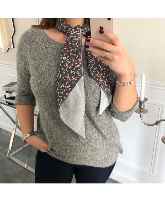 GRANDE TAILLE PULL DOUX + FOULARD ASSORTI 5006 GRIS