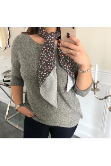 GRANDE TAILLE PULL DOUX + FOULARD ASSORTI 5006 GRIS