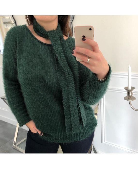 LARGE SIZE SWEATER WITH SCARF ATTACHED 4089 EMERALD
