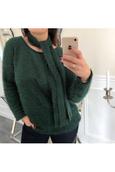 LARGE SIZE SWEATER WITH SCARF ATTACHED 4089 EMERALD