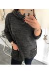 GRANDE TAILLE PULL 2 POCHES 4094 NOIR