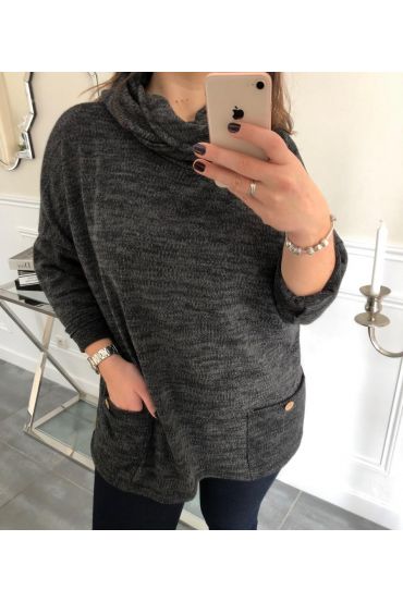 GRANDE TAILLE PULL 2 POCHES 4094 NOIR