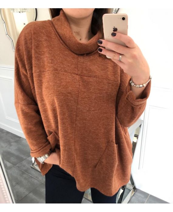 DUŻY ROZMIAR V-NECK SWETER BALL 2 KIESZENIE 5005 CAMEL