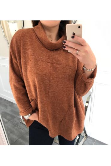 GRANDE TAILLE PULL COL BOULE 2 POCHES 5005 CAMEL