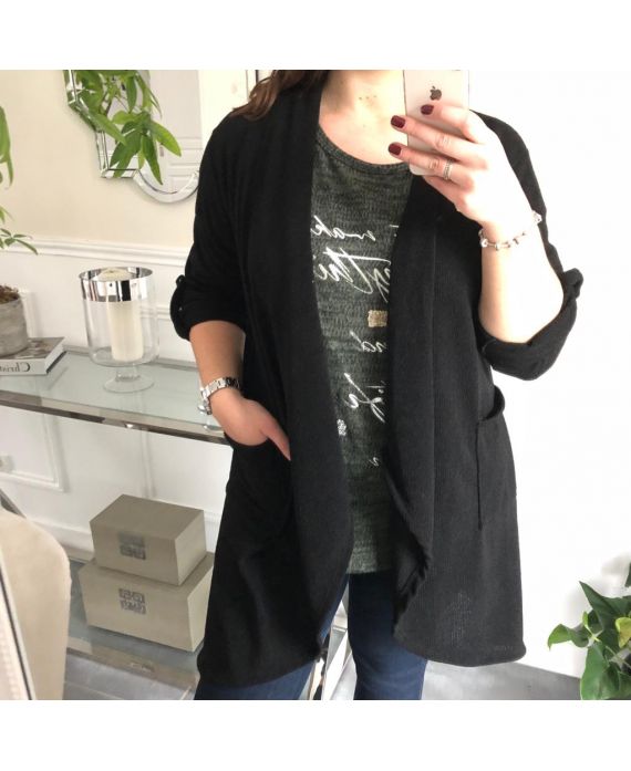 GRANDE TAILLE GILET LONG 2 POCHES 3058 NOIR