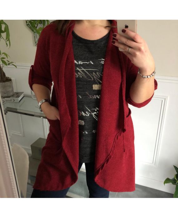 GRANDE TAILLE GILET LONG 2 POCHES 3058 BORDEAUX