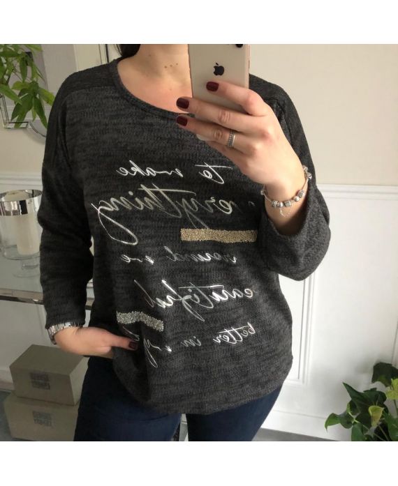 GRANDE TAILLE PULL MESSAGES 4095 NOIR