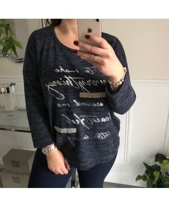 GRANDE TAILLE PULL MESSAGES 4095 BLEU MARINE