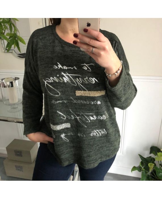 GRANDE TAILLE PULL MESSAGES 4095 VERT