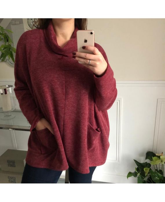 GRANDE TAILLE PULL COL BOULE 2 POCHES 5005 BORDEAUX