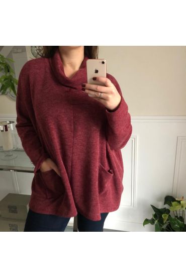 GRANDE TAILLE PULL COL BOULE 2 POCHES 5005 BORDEAUX