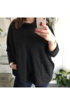 GRANDE TAILLE PULL COL BOULE 2 POCHES 5005 NOIR