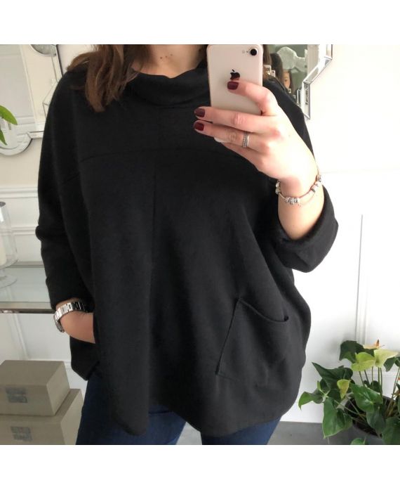 GRANDE TAILLE PULL COL BOULE 2 POCHES 5005 NOIR