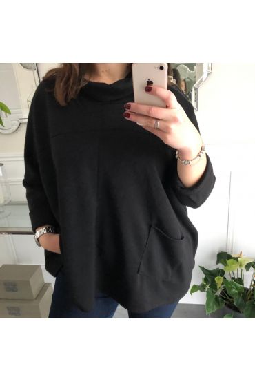 GRANDE TAILLE PULL COL BOULE 2 POCHES 5005 NOIR