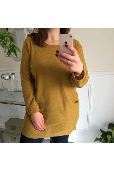 LARGE SIZE SWEATER TUNIC POCKETS 5013 MUSTARD