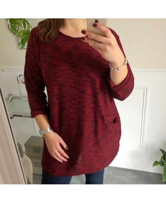 GRANDE TAILLE PULL TUNIQUE POCHES 5013 BORDEAUX