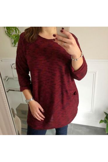 LARGE SIZE SWEATER TUNIC POCKETS 5013 BORDEAUX