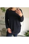 GRANDE TAILLE PULL TUNIQUE POCHES 5013 BLEU MARINE