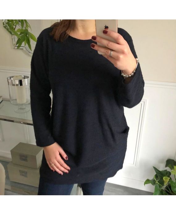 GRANDE TAILLE PULL TUNIQUE POCHES 5013 BLEU MARINE