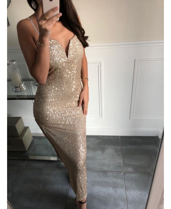 ROBE DE SOIREE PAILLETTES 5101 GOLD