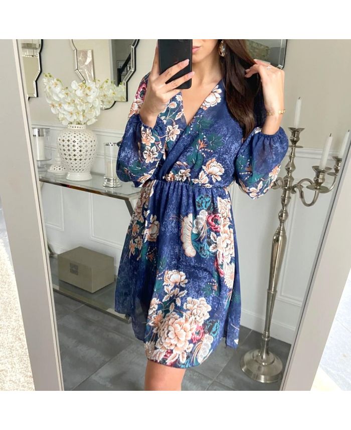 KLEID BEDRUCKTE FALTIG 5211 BLAU MARINE - grossiste-pret-a ...