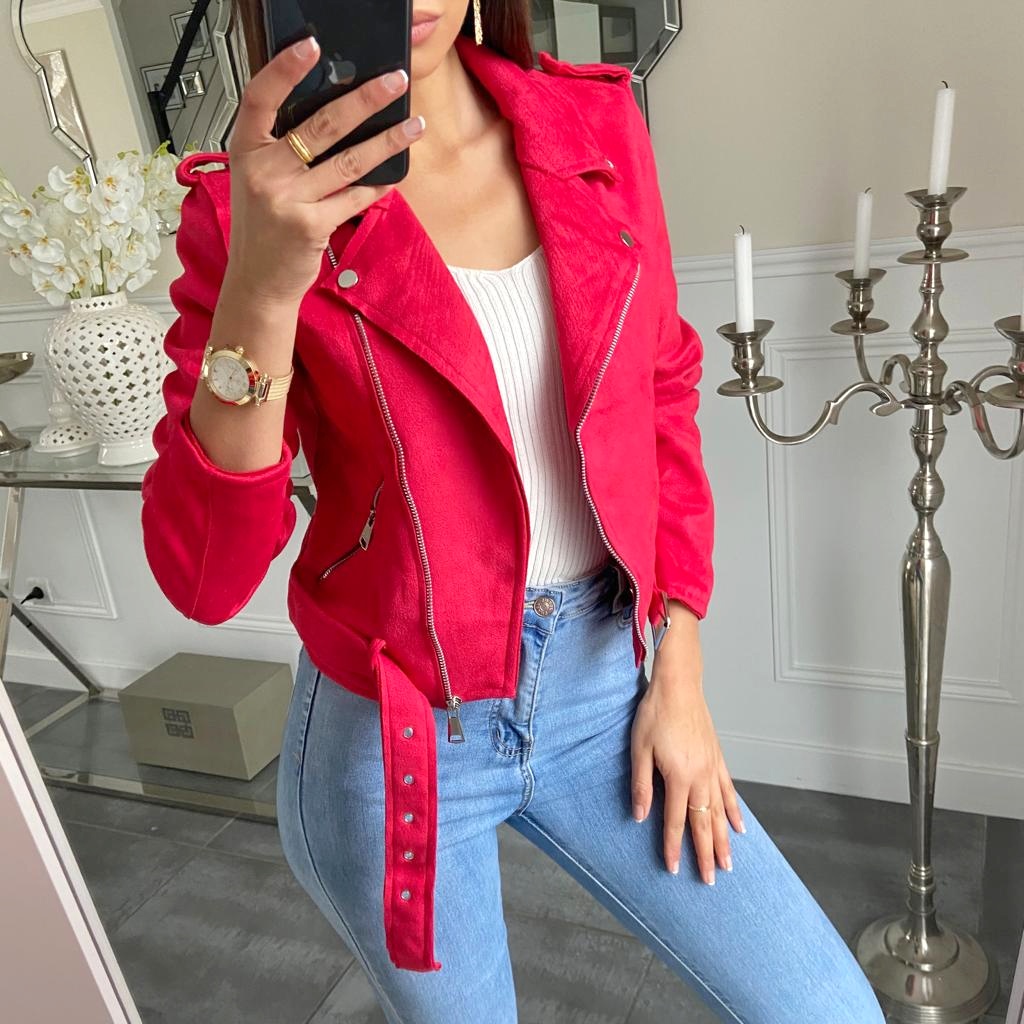 veste suedine rouge femme