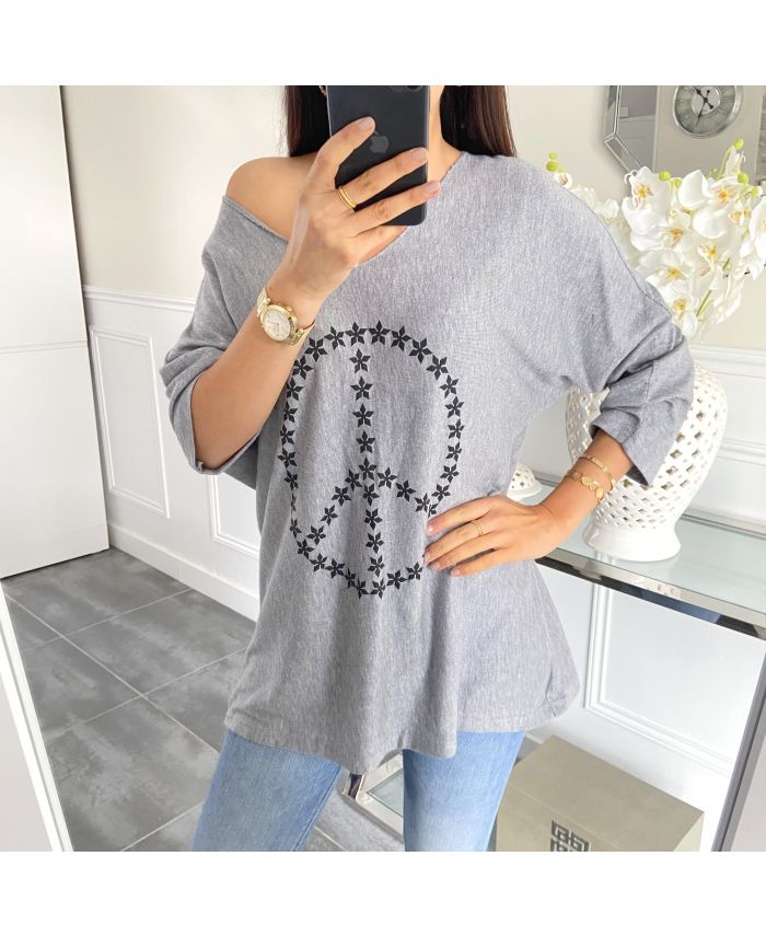 PULL FIN PEACE AND LOVE 5443 GRIS