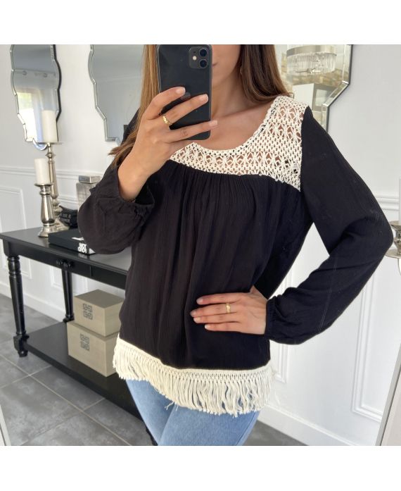 FRINGED TOP 1040 BLACK