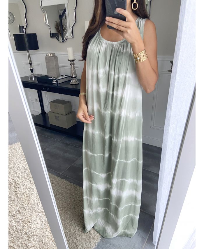 ABITO LUNGO TIE-DYE 2841 VERDE MILITARE - www.grossiste-pret-a-porter.com