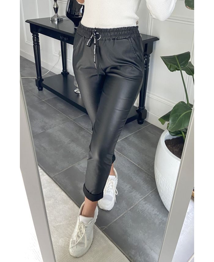 black pu joggers
