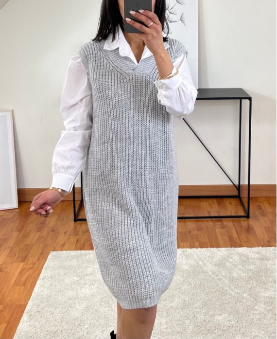 MAGLIONE SENZA MANICHE LUNGO 8011 GRIGIO CHIARO -  www.grossiste-pret-a-porter.com