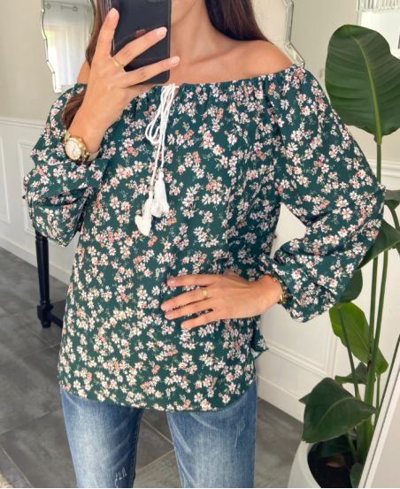 TUNIEK IMRIMEE FLORAL 9686 SMARAGD GROEN