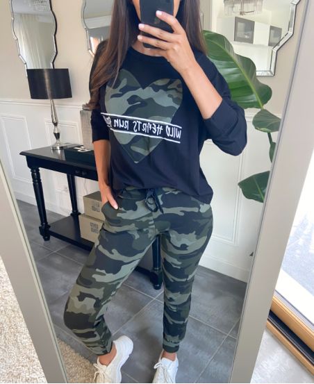 ZWARTE CAMOUFLAGE SWEATSHIRT + BROEK SET