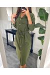 BUTTON DRESS WITH BELT 9655 MILITARY GREEN