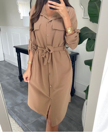 KLEID IN A-TASTE MIT GÜRTEL 9655 CAMEL