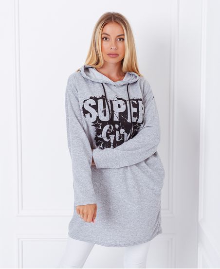 PULLOVER SWEATSHIRT LONG SUPER GIRL 1359 LICHTGRIJS