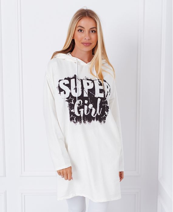 PULL SWEAT LONG SUPER GIRL 1359 BLANC