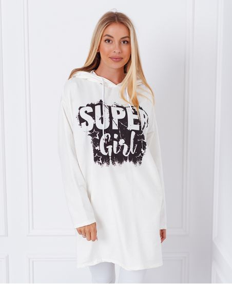 PULL SWEAT LONG SUPER GIRL 1359 BLANC